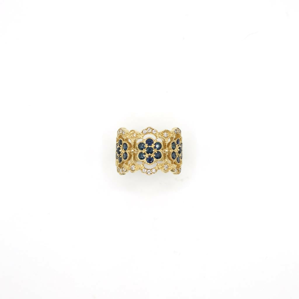 Vintage EFFY Genuine Diamond And Sapphire Ring In 14K Yellow Gold