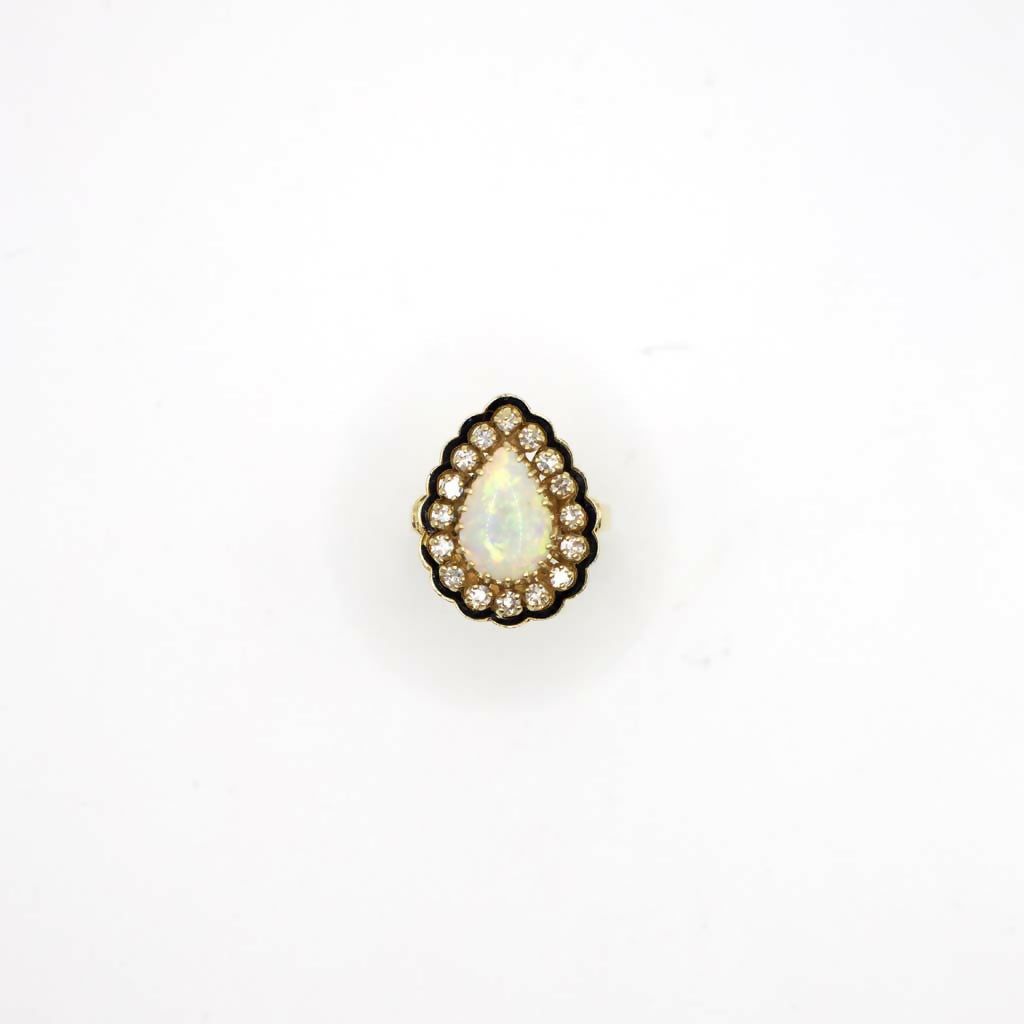 Vintage Signed Kurt Goldschmidt Jewelers Inc Earth Mined Diamond and Opal Cocktail Ring In 14K Yellow Gold
