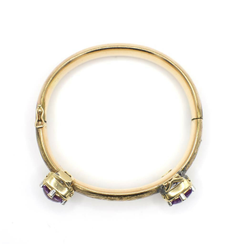 Vintage Genuine Amethyst and Diamond Bracelet In Solid and 14K Yellow Gold Fill