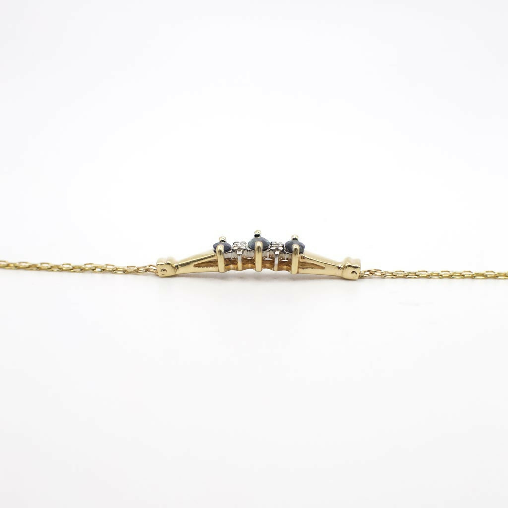 Vintage Genuine Diamond and Sapphire Bismark Chain Bracelet In 14K Yellow Gold
