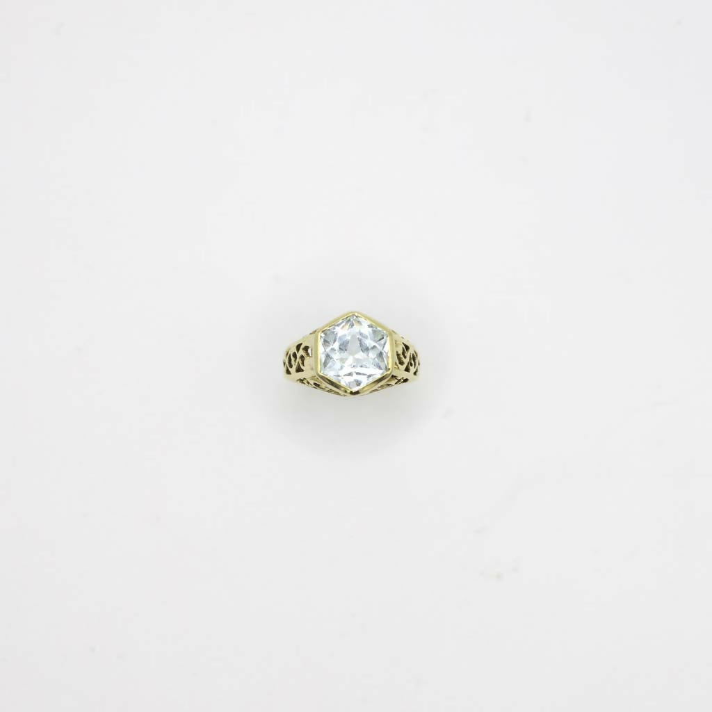 Vintage Genuine Earth Mined Aquamarine Gemstone Filigree Ring 14K Yellow Gold