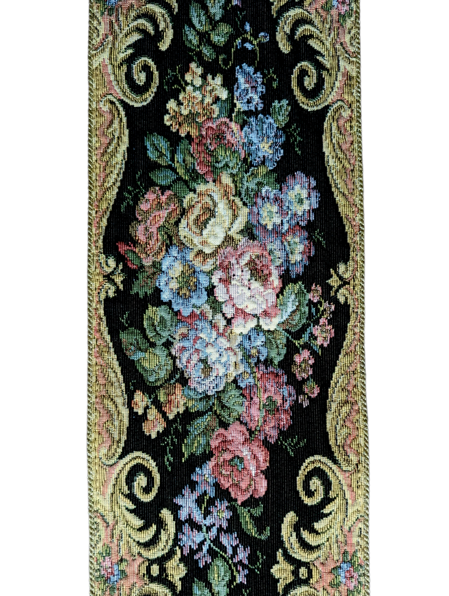 Antique Tapestry and Brass Bell Pull Hanging Wall Art with Tassels