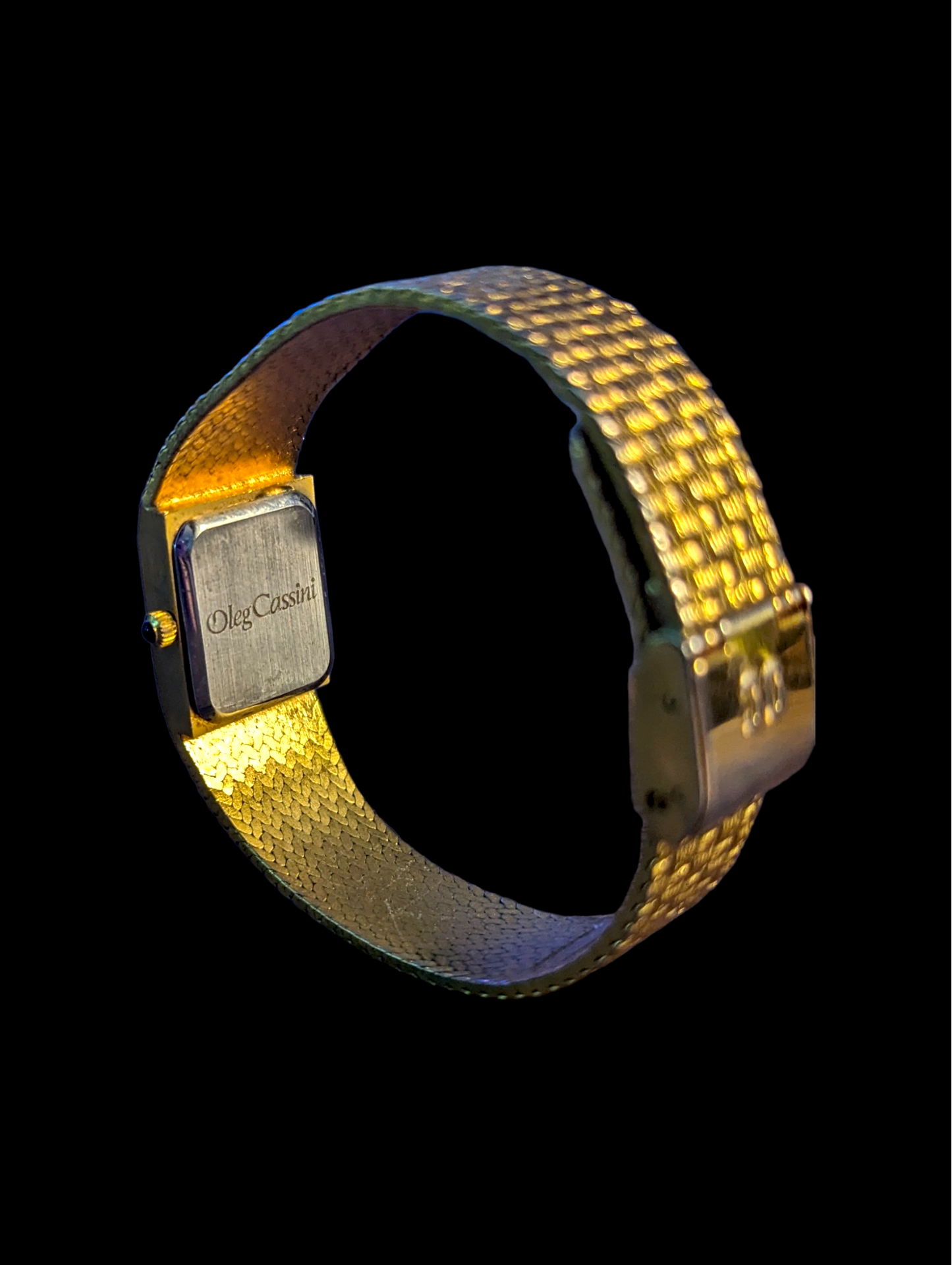 Vintage Oleg Cassini Basket Weave Golden Quartz Watch