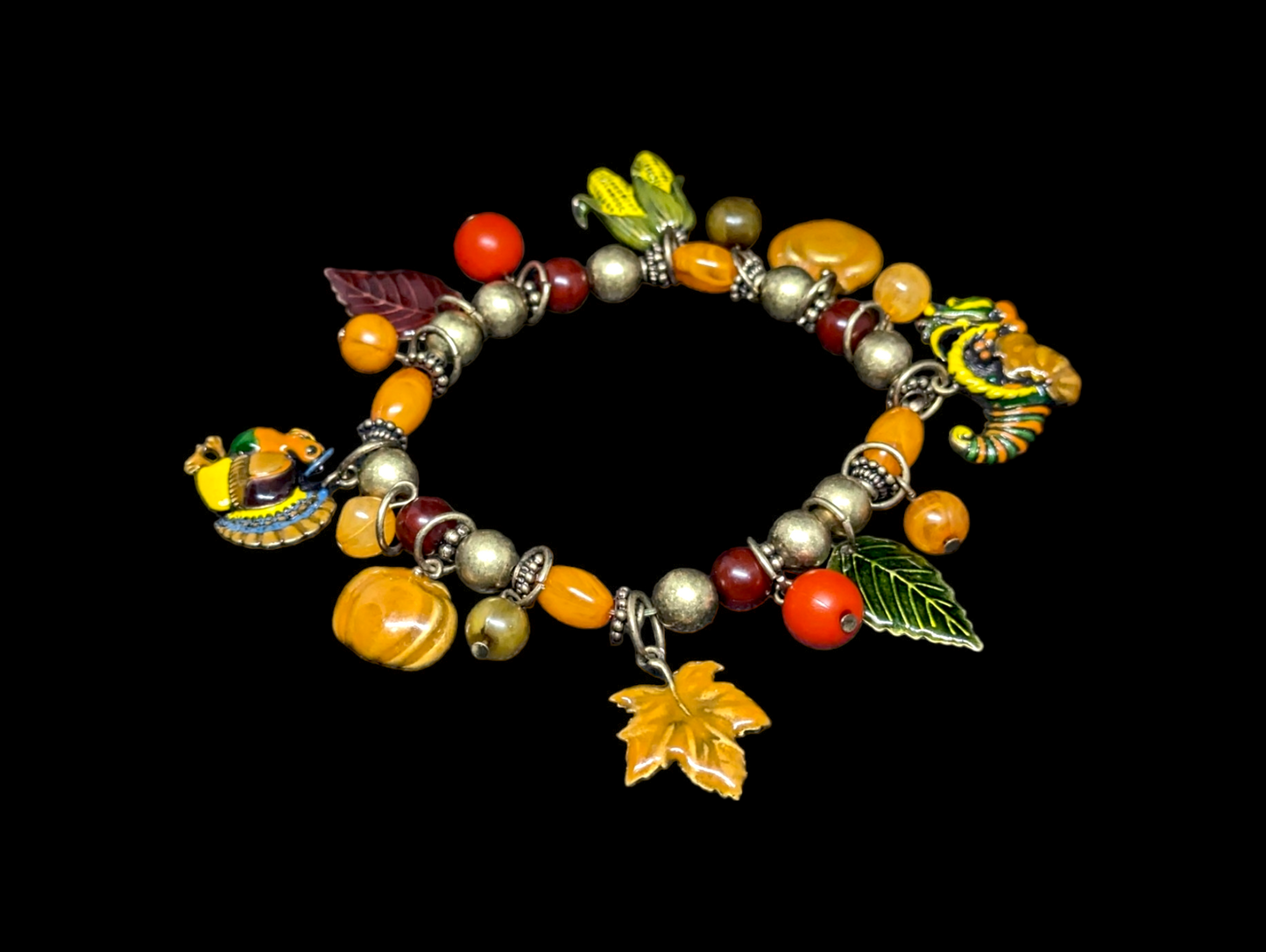 Vintage Autumn Charm Bracelet for Halloween, Harvest, Thanksgiving