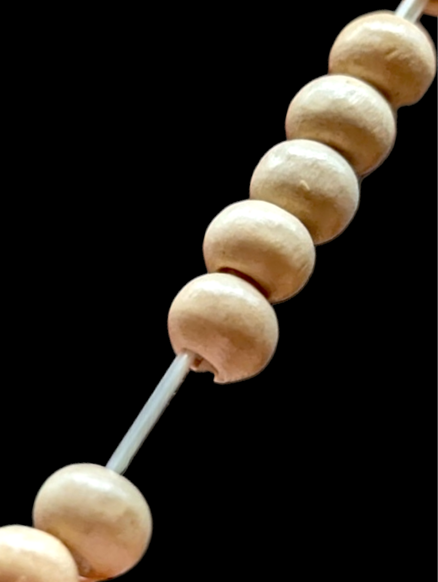 Vintage Soft Natural Wood Bead Necklace on Elastic Silk Threads