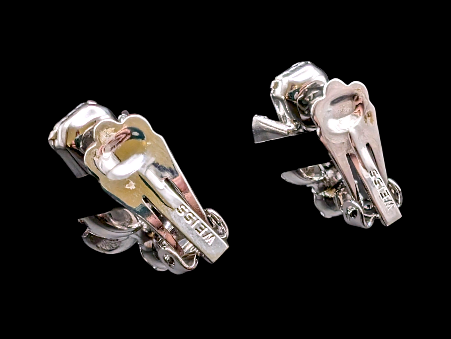 1950s Weiss Crystal Rhinestone Earrings with Gold Ribbon Accents