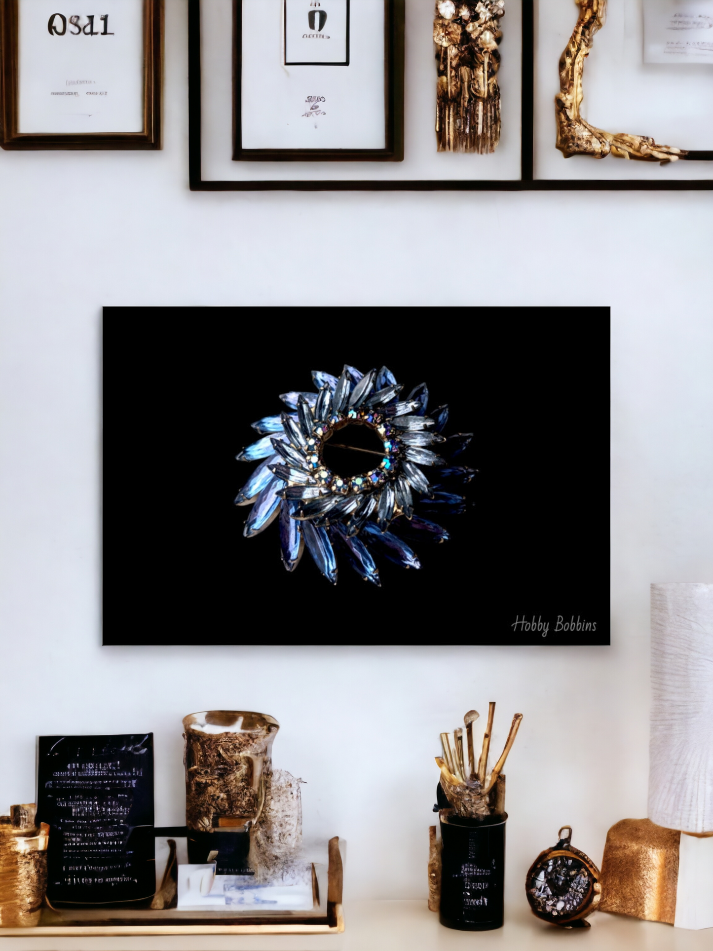 Vintage Photography Art Print: Sparkling Sapphire and Diamonds