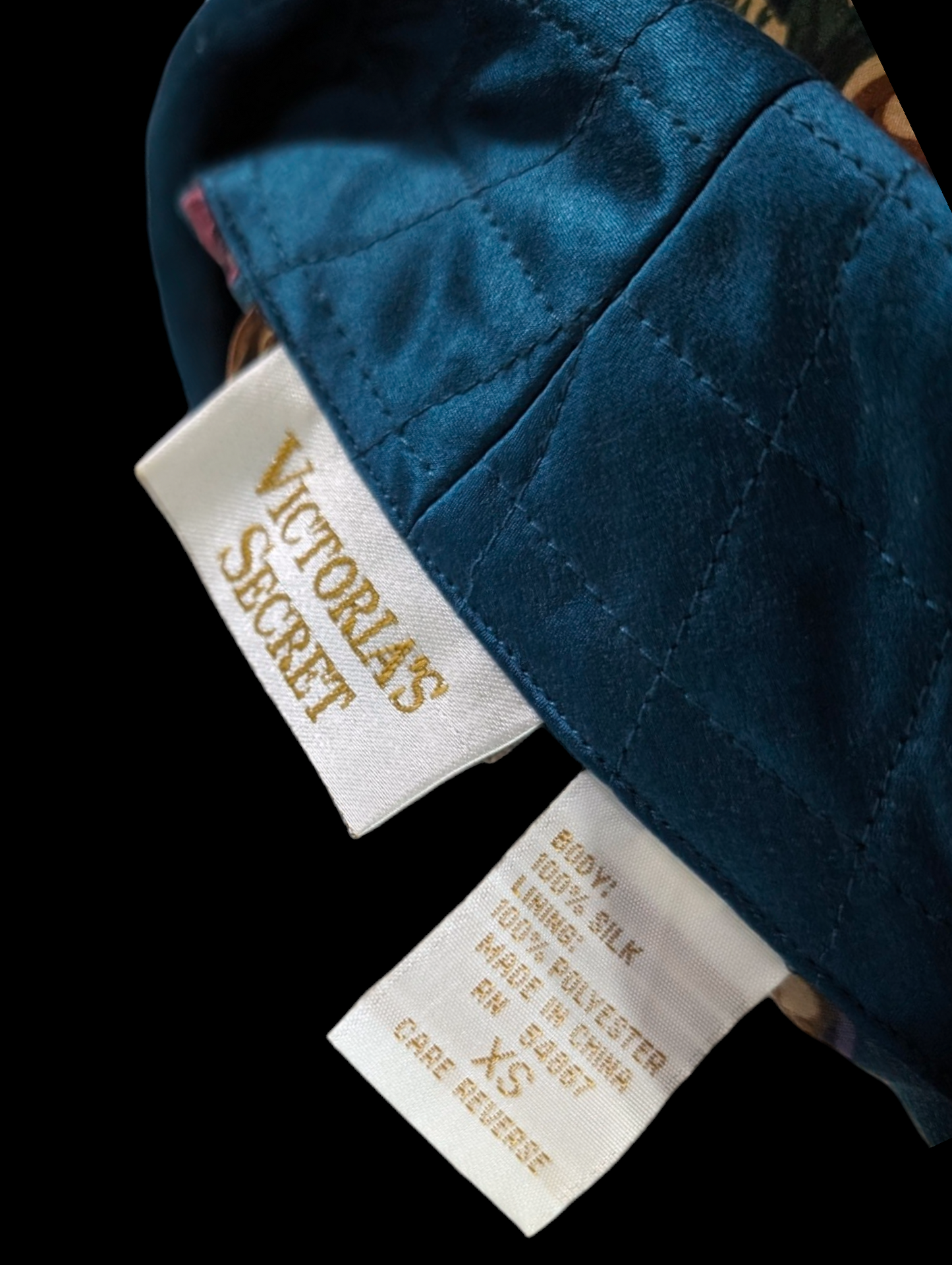 Vintage Victoria's Secret Gold Label Silk Quilted Trim Blue Robe