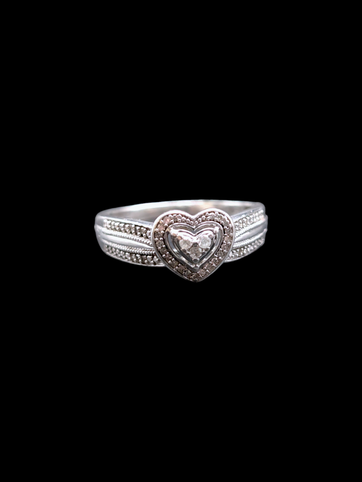 Vintage Genuine Diamond Heart Shaped Cluster 925 Silver Ring