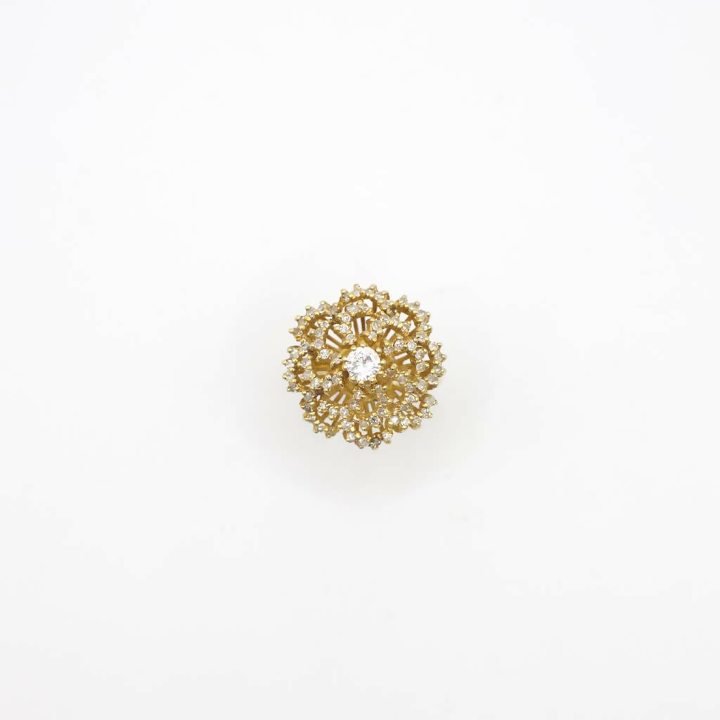 Vintage Genuine Earth Mined Diamond Cluster Floral Ring In 18K Yellow Gold