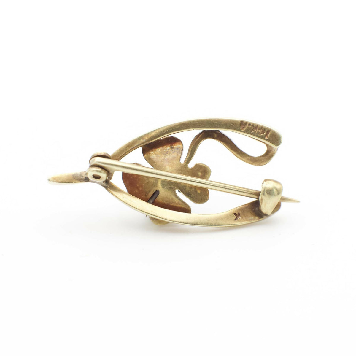 Late Victorian Era Seed Pearl and 14K Solid yellow Gold Wishbone Floral Pin