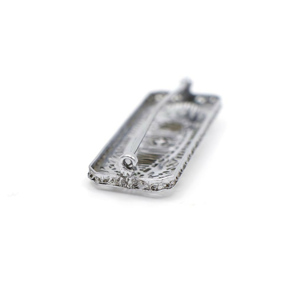 Vintage 1930s May and Malone Rhinestone and Silver Tone Filigree Bar Pin