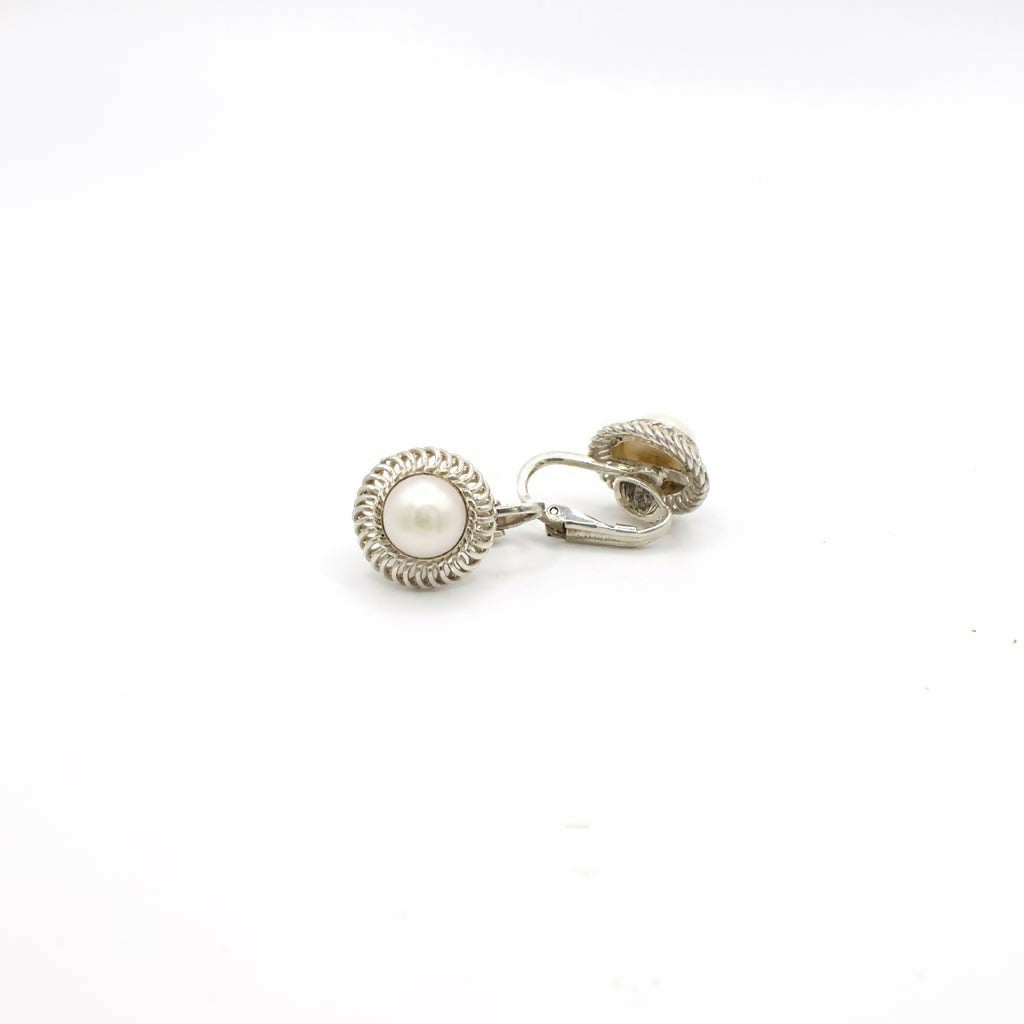 Vintage Genuine Pearl and Sterling Silver Clip-On Earrings
