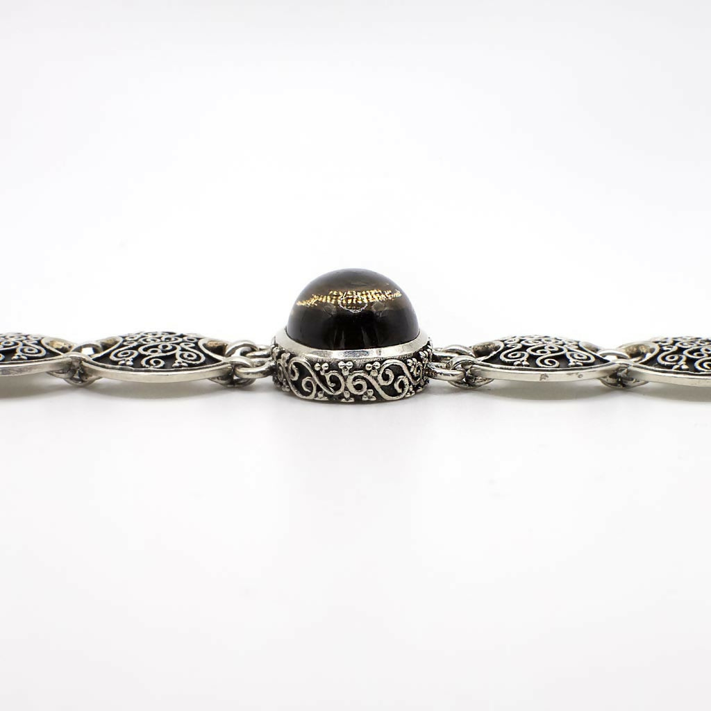 Vintage Genuine Quartz and Sterling Silver Scrolled Bracelet