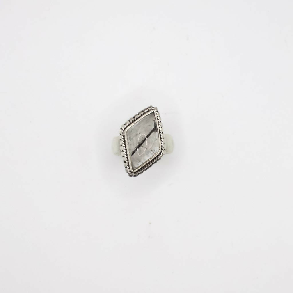 Vintage Genuine Rutile Quartz and Sterling Silver Accent Ring