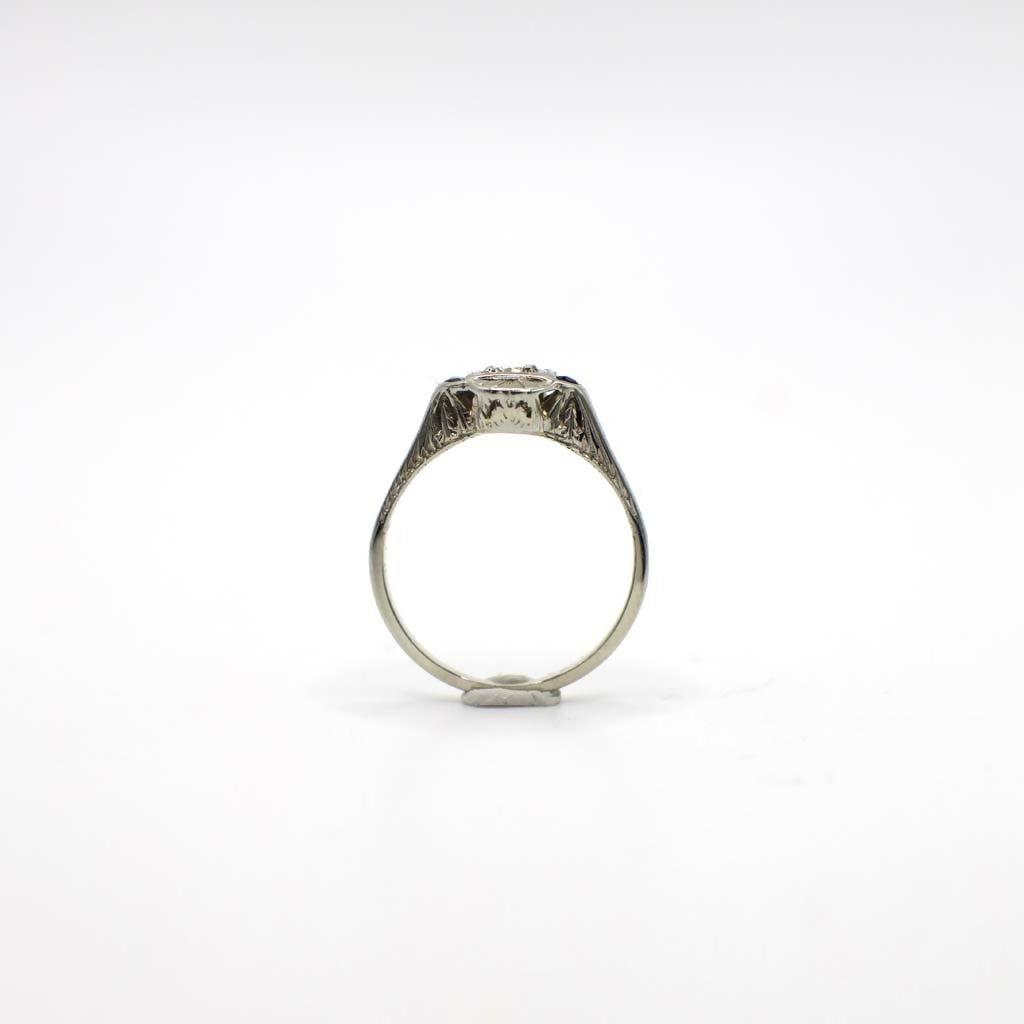 Antique Art Deco Genuine Diamond and Sapphire Ring In 14K White Gold