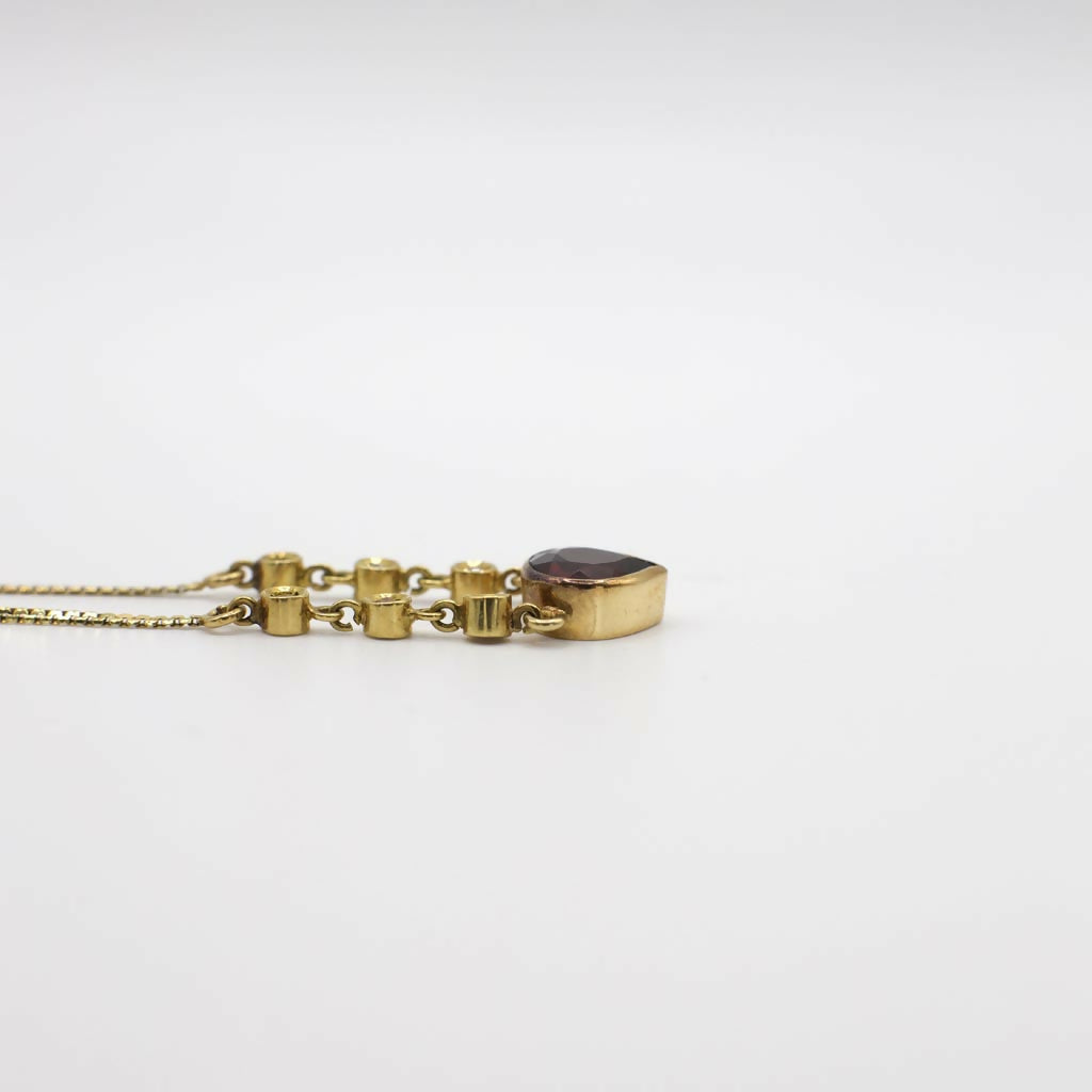 Vintage Italian Genuine Diamond and Pear Cut Garnet Necklace In 18K Yellow Gold