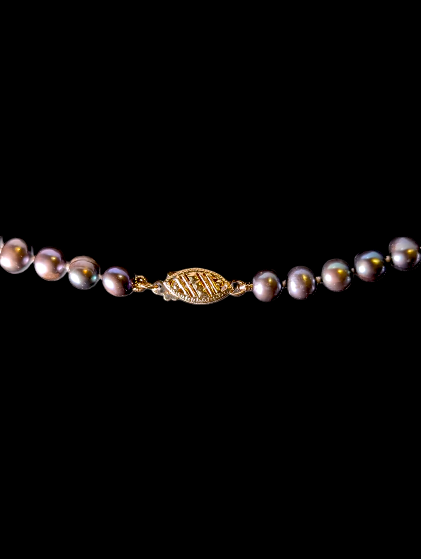Vintage 14k Yellow Gold Hand Knotted Genuine Black Freshwater Pearl Beaded Single Strand Necklace