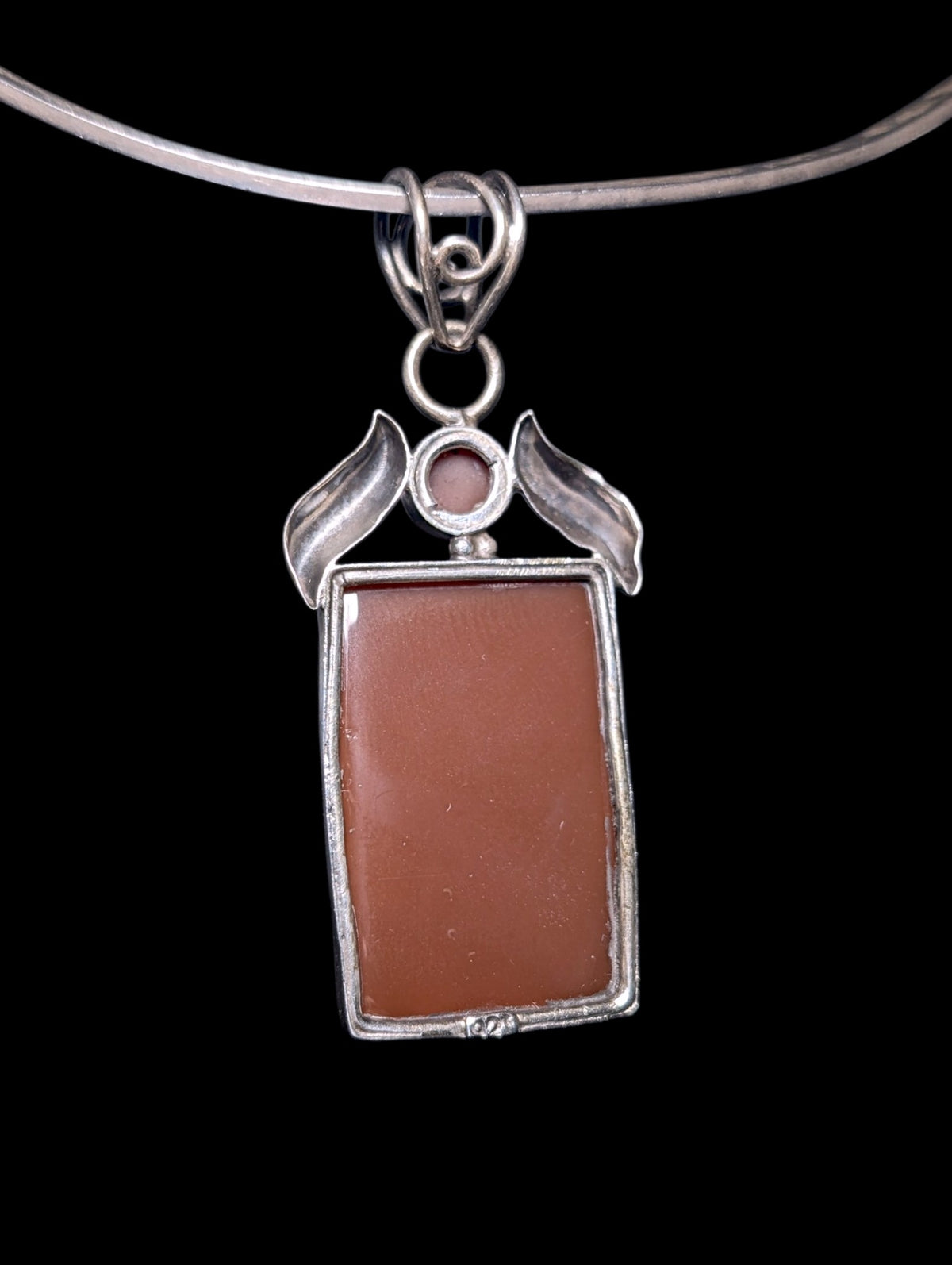 Vintage Egyptian Revival Genuine Carnelian Sterling Silver Pendant