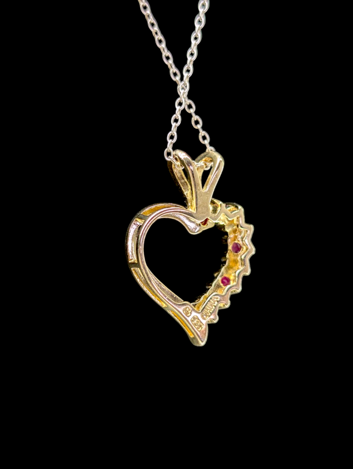Vintage 14k Vermeil Genuine Ruby and Diamond Heart Pendant