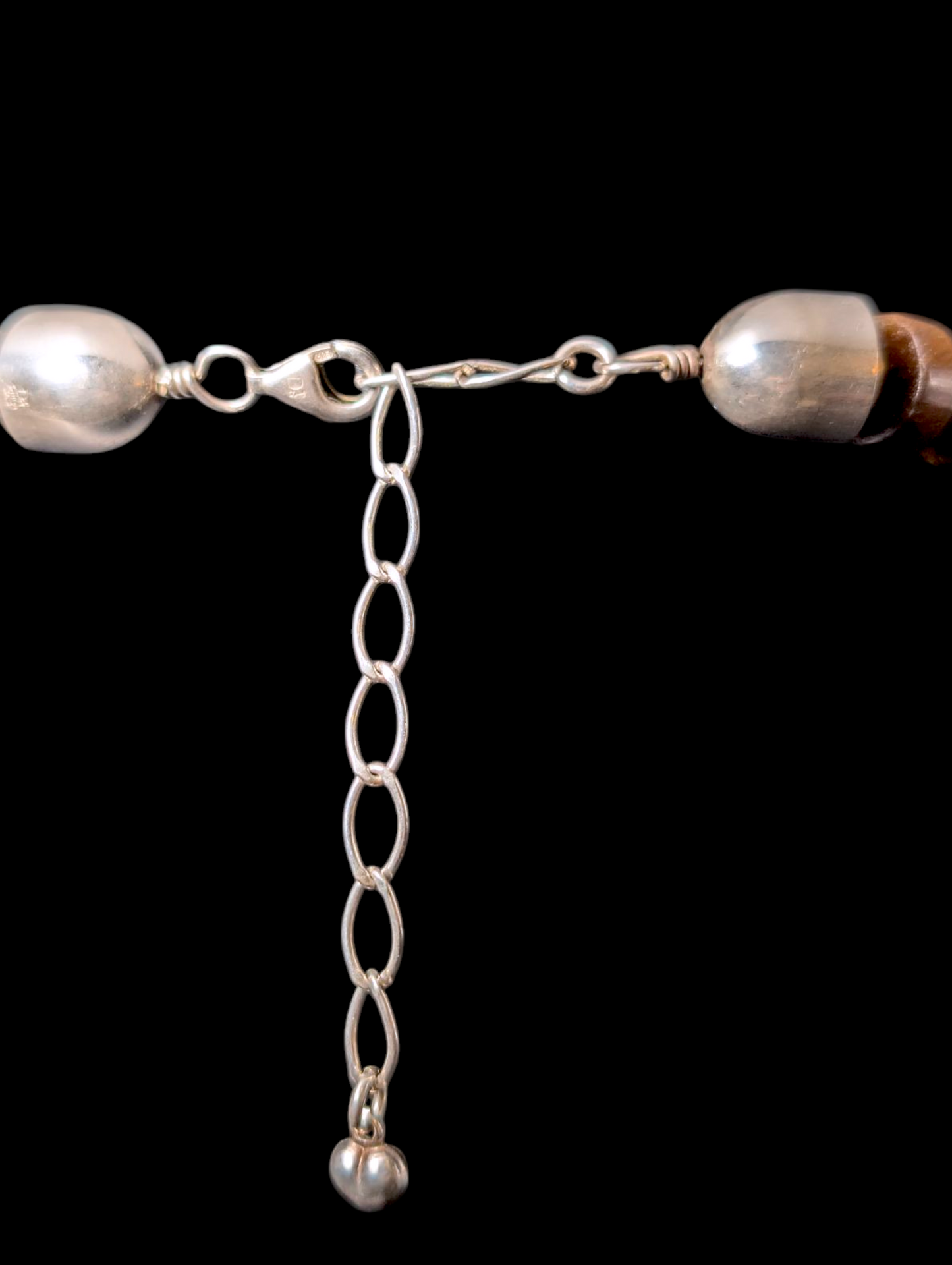 Vintage Designer Artesian Chunky Earth Mined Genuine Tiger's Eye Polished Beaded Sterling Silver Necklace