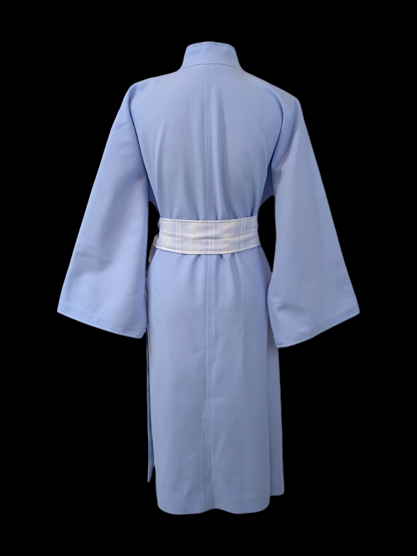 1970s Periwinkle Blue Long Bell Sleeve Tunic with Long Tartan Belt