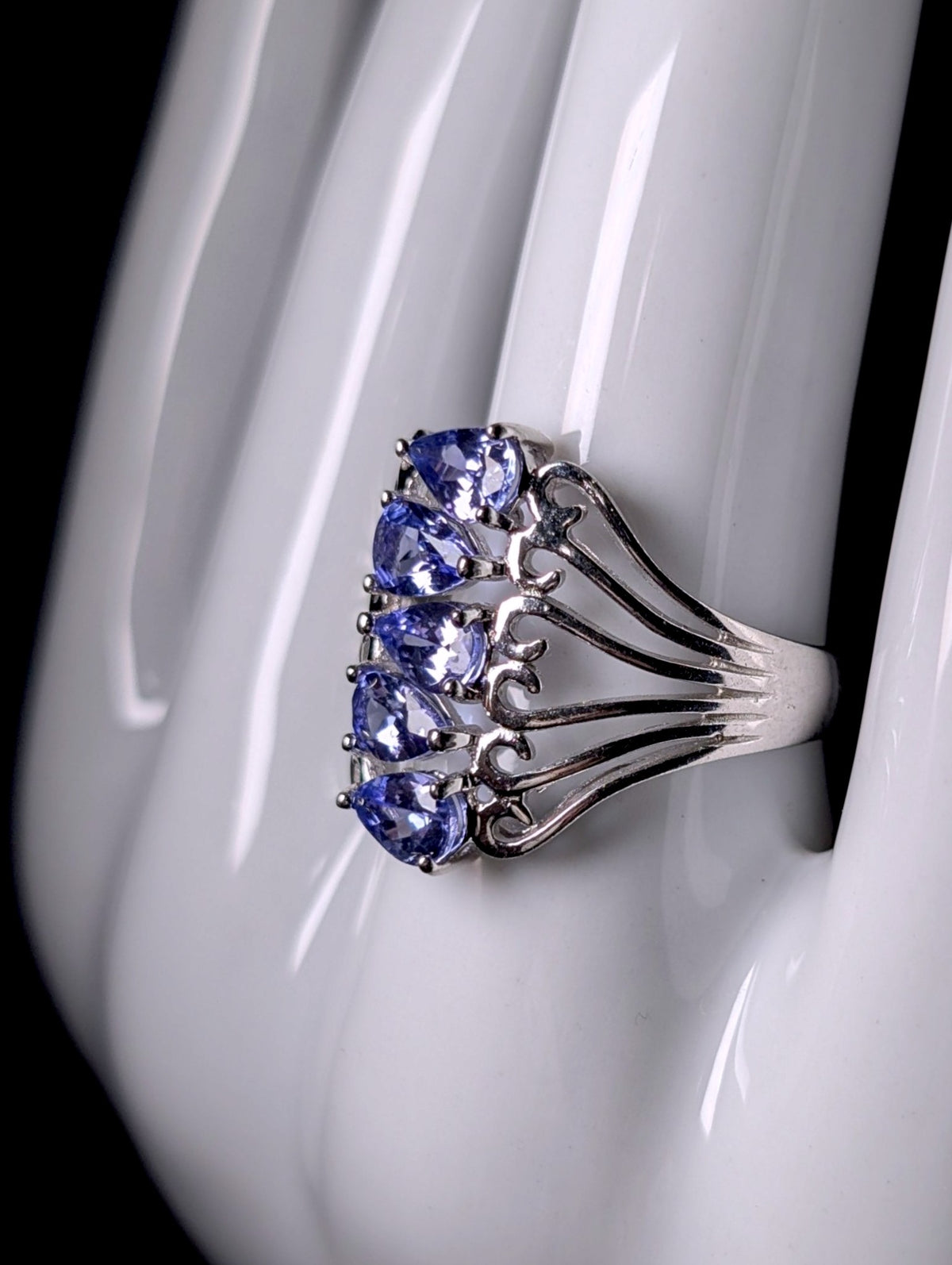 Vintage Waterfall Genuine Tanzanite Unique Sterling Silver Ring