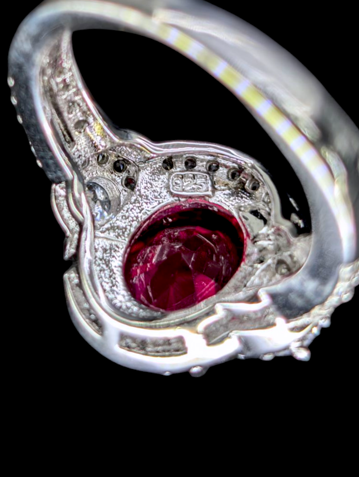Vintage Inspired Oval Cut 3 Carat Genuine Ruby Solitaire and Simulated Diamond Halo Split Shank Sterling Silver Statement Ring