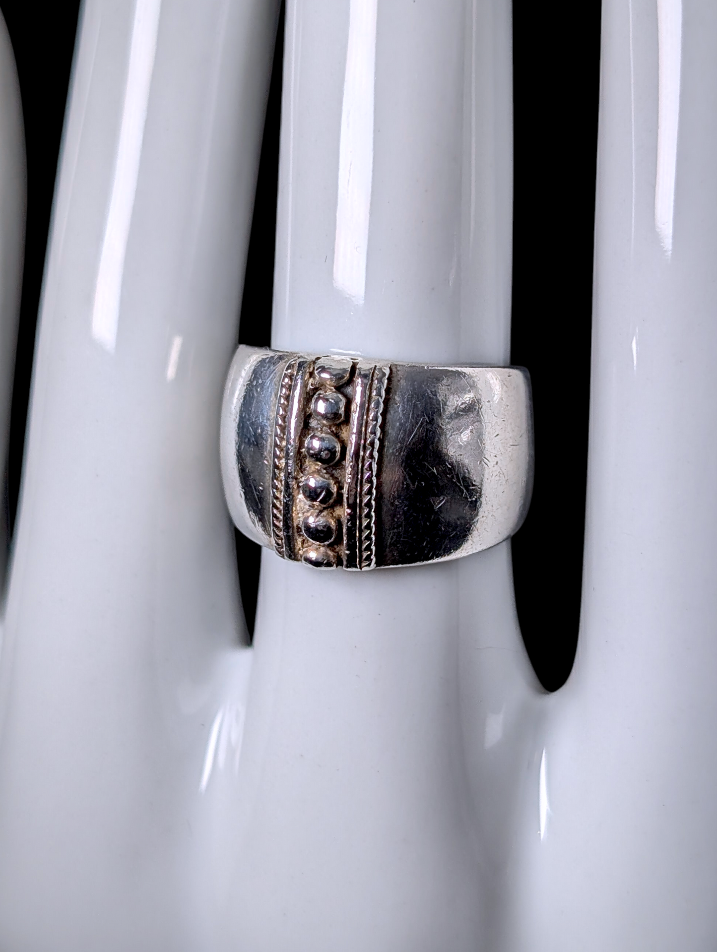 Vintage Studded Wide Domed Sterling Silver Band Ring