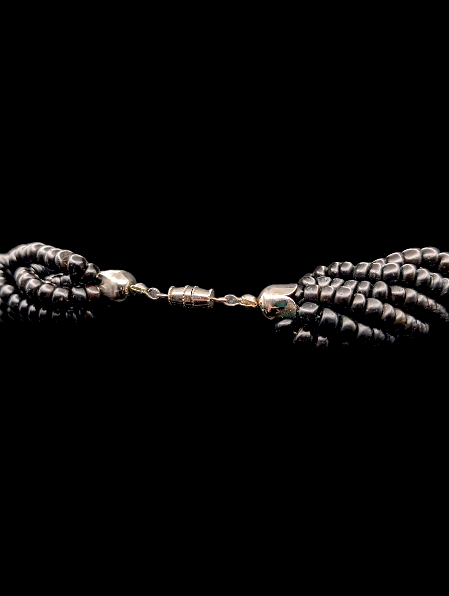 Vintage Mother of Pearl Inlay Flower with 8 Strands of Wooden Beads