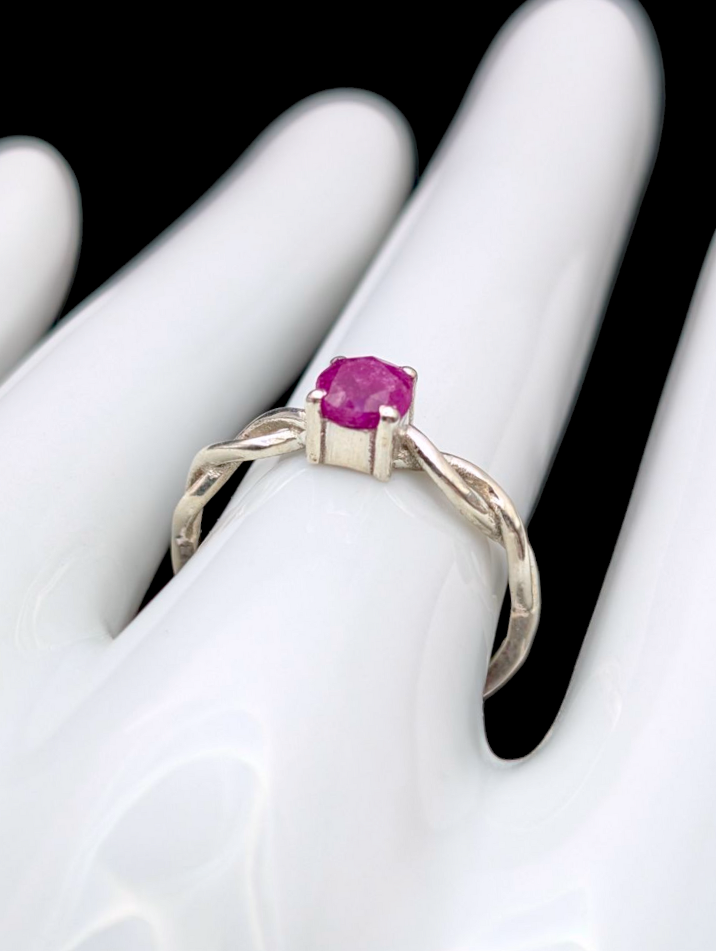 Vintage Round Cut Solitaire Earth Mined Genuine Pink Rubellite Tourmaline Sterling Silver Celtic Filigree Ring