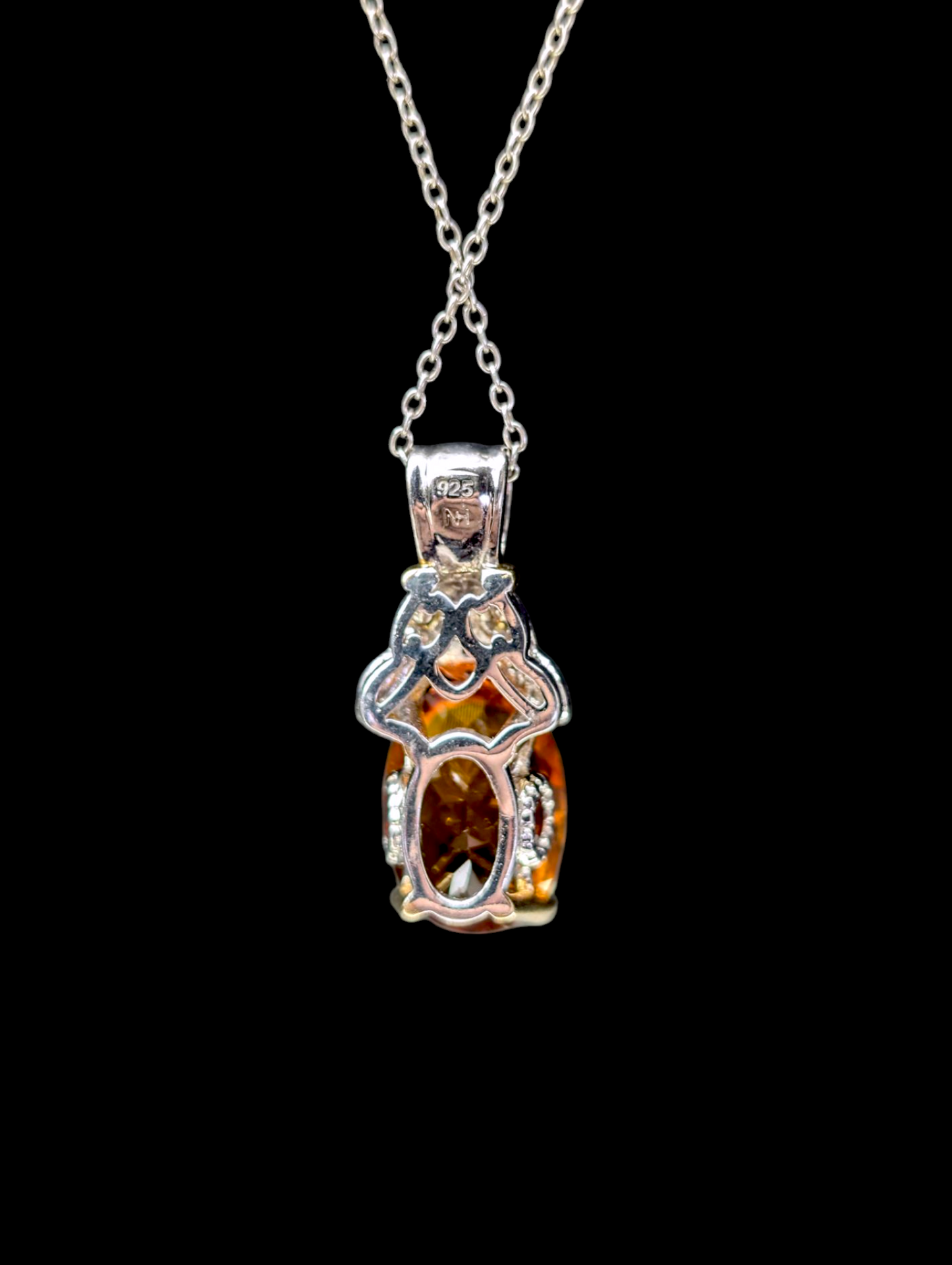 Vintage Inspired 18k Gold Vermeil 4.8 Carat Genuine Madeira Citrine & Orange Sapphire Pendant
