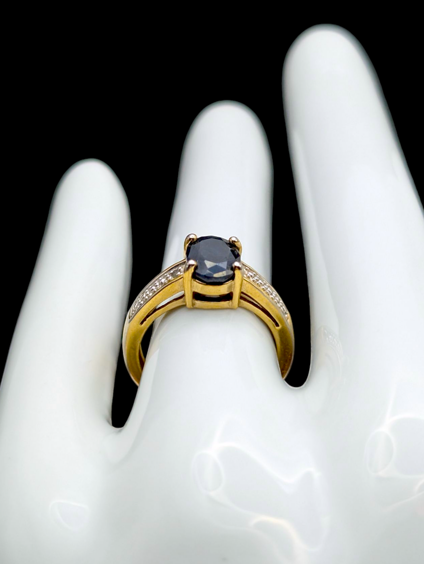 Vintage Oval Solitaire Earth Mined Genuine Blue Sapphire and Diamond Accent Gold over Sterling Silver Ring