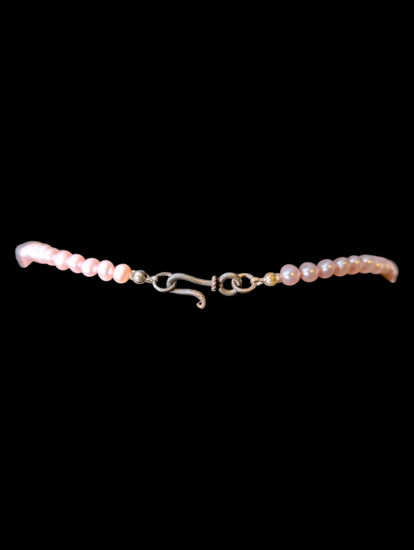 Vintage Dainty Genuine Pink Cultured Freshwater Pearl Oval Shaped Sterling Silver Necklace