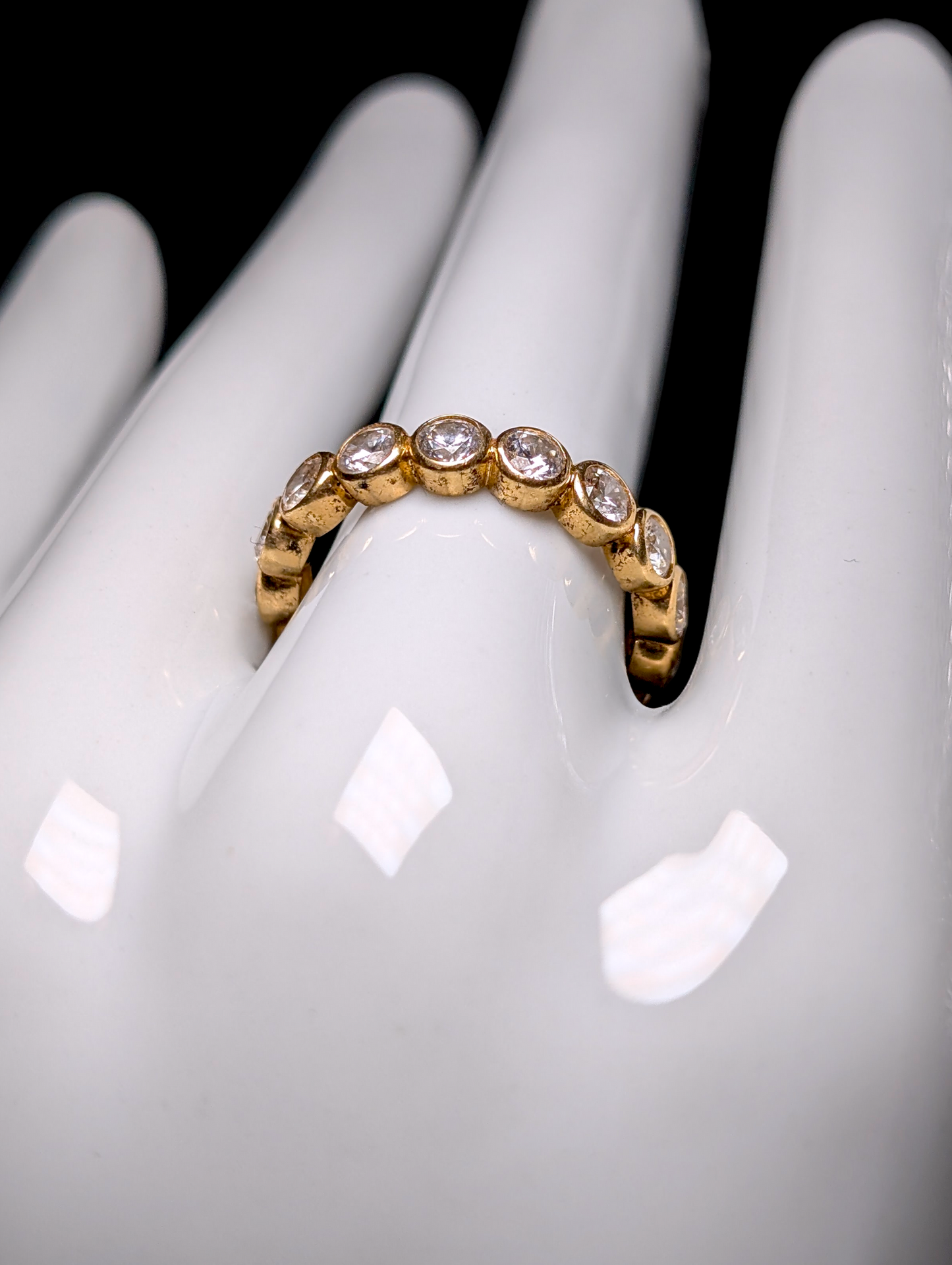 Vintage Designer Heng Ngai 14kt Solid Yellow Gold Simulated White Diamond Eternity Band Ring