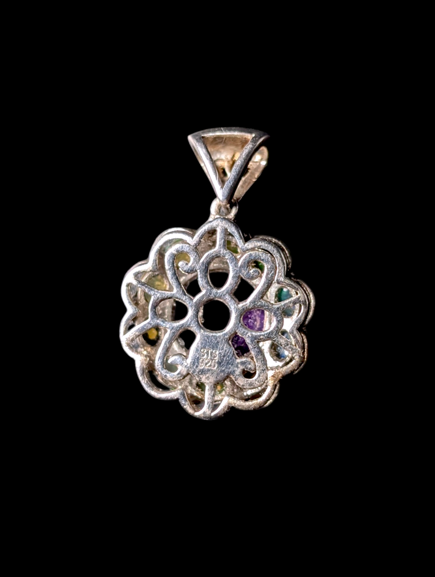 Vintage Art Nouveau Inspired Genuine Grape Purple Amethyst Solitaire and Ethiopian Opal Halo 14k Yellow Gold and Sterling Silver Pendant