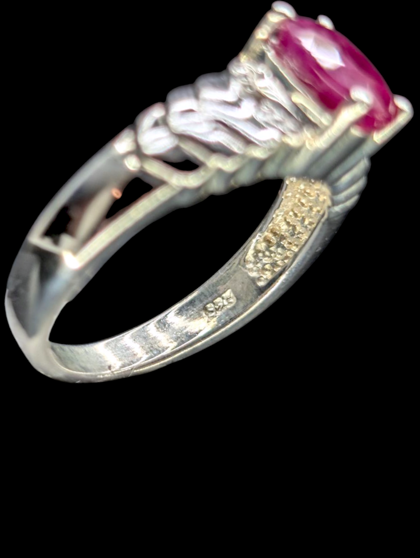 Vintage Art Deco Inspired Oval Cut Earth Mined Genuine Ruby Solitaire with Zircon Accents Sterling Silver Ring