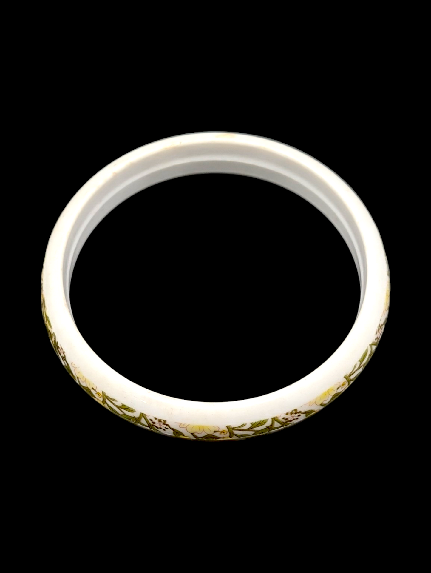 1960s - 1970s Yellow Flowers On White Celluloid Bangle Bracelet