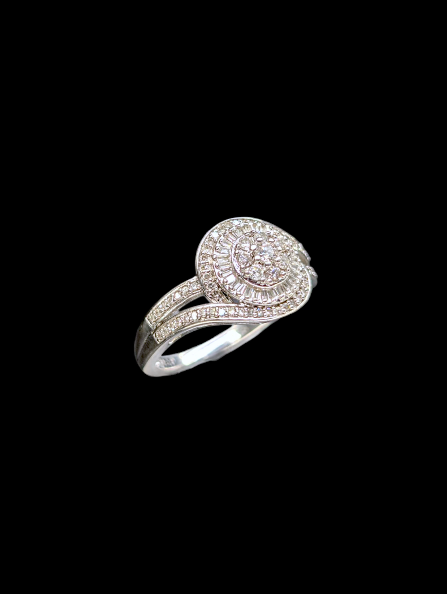 Edwardian Inspired Genuine Diamond Starburst Cluster Sterling Silver Ring