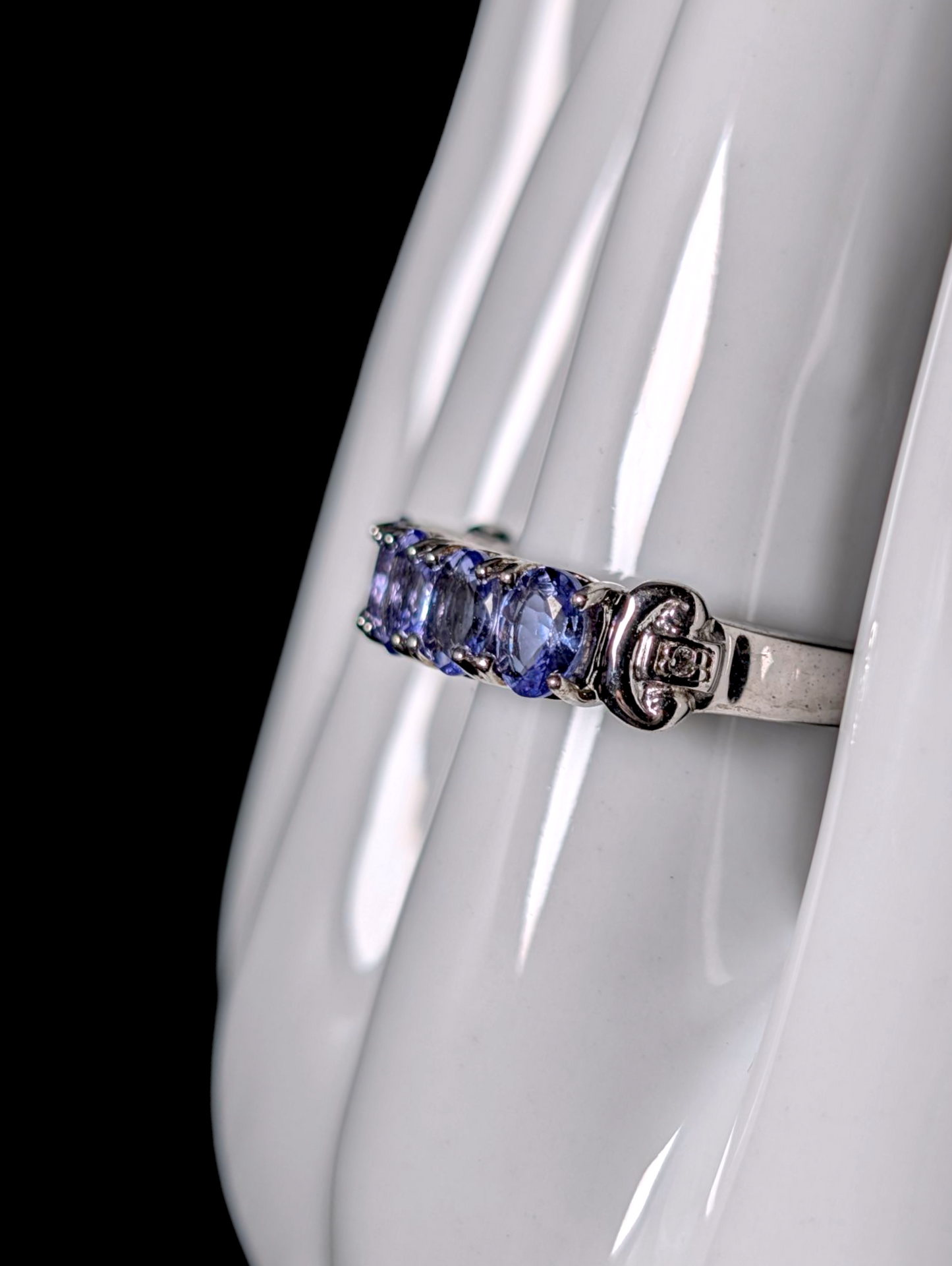 Vintage Half Eternity Earth Mined Genuine Tanzanite and White Zircon Sterling Silver Band Ring