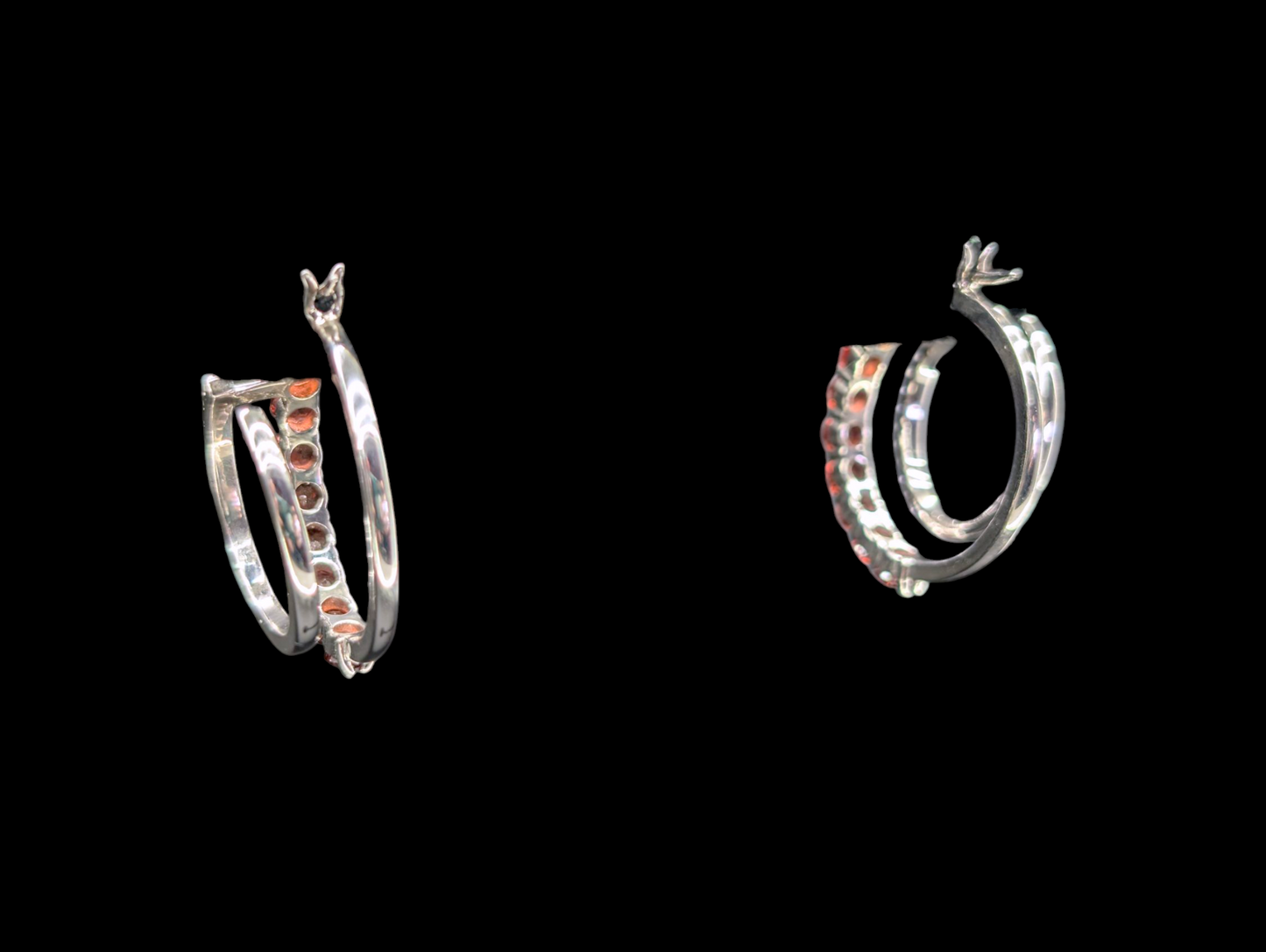 Vintage Genuine Garnet and Zircon Sterling Silver Hoop Earrings