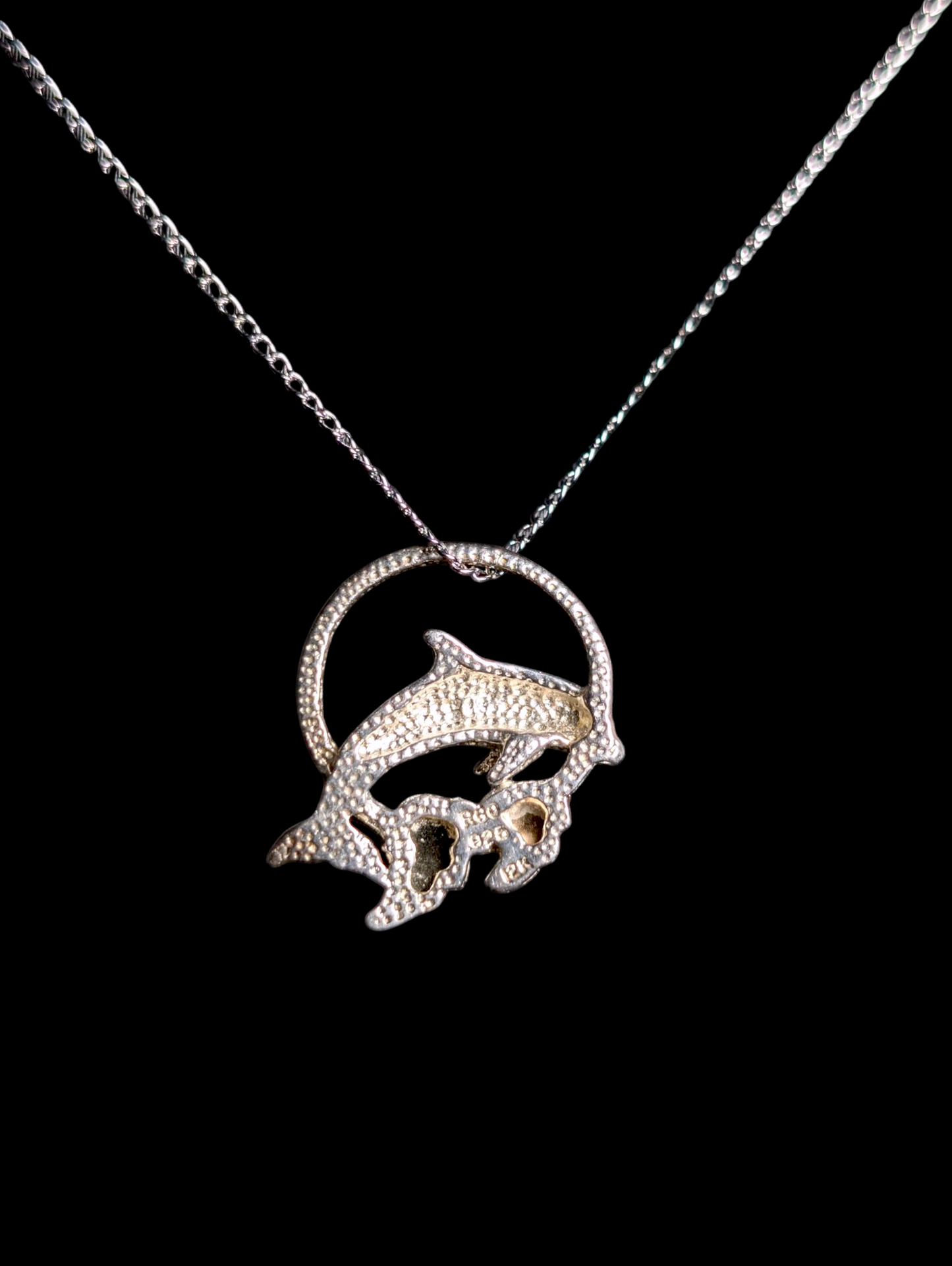 Vintage Black Hills Gold Dolphin and Grape Leaves Slider 12k Gold and Sterling Silver Pendant