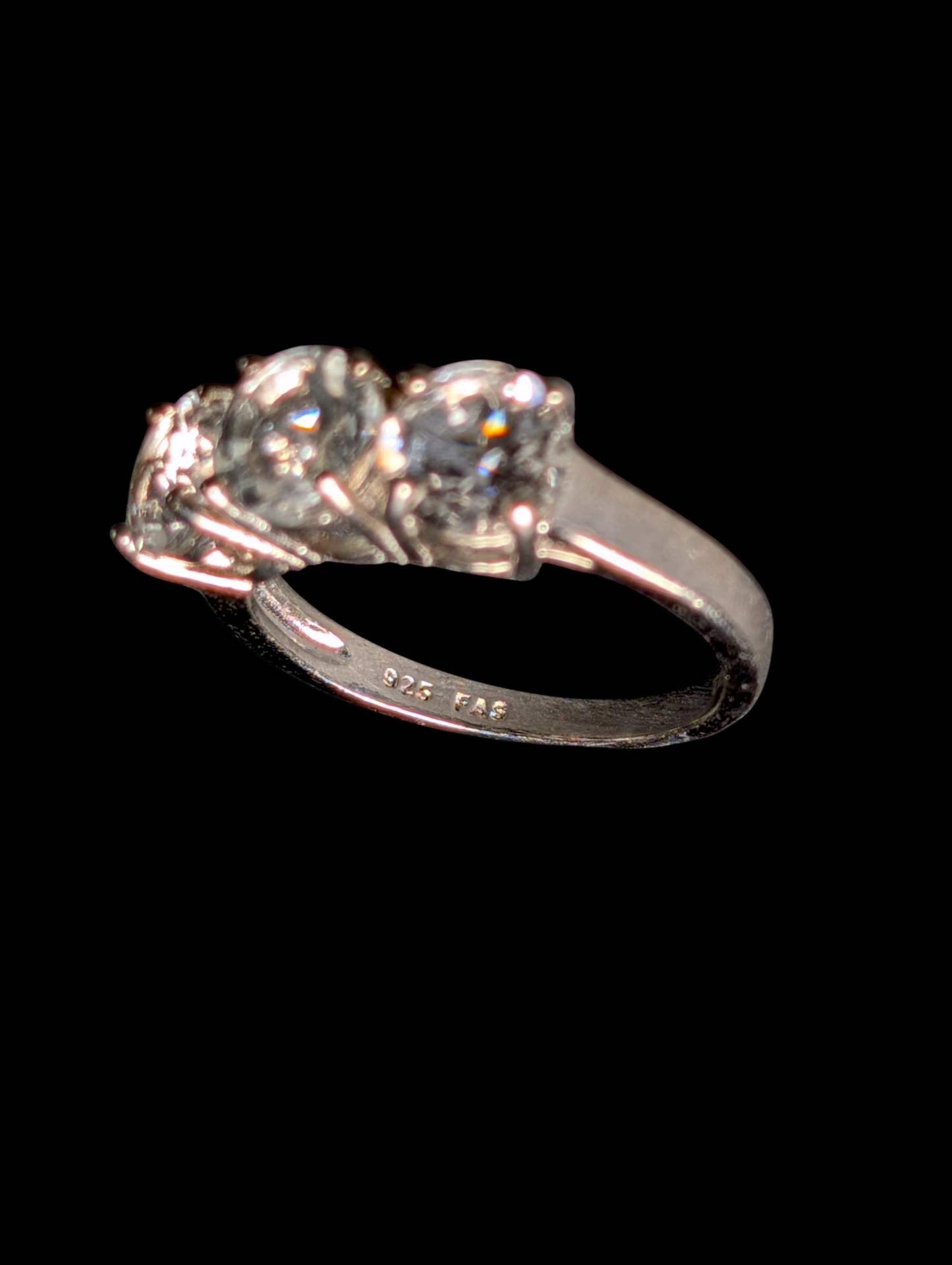 Vintage 2.5 Carat Three Round Cut Genuine White Topaz Rhodium over Sterling Silver Ring