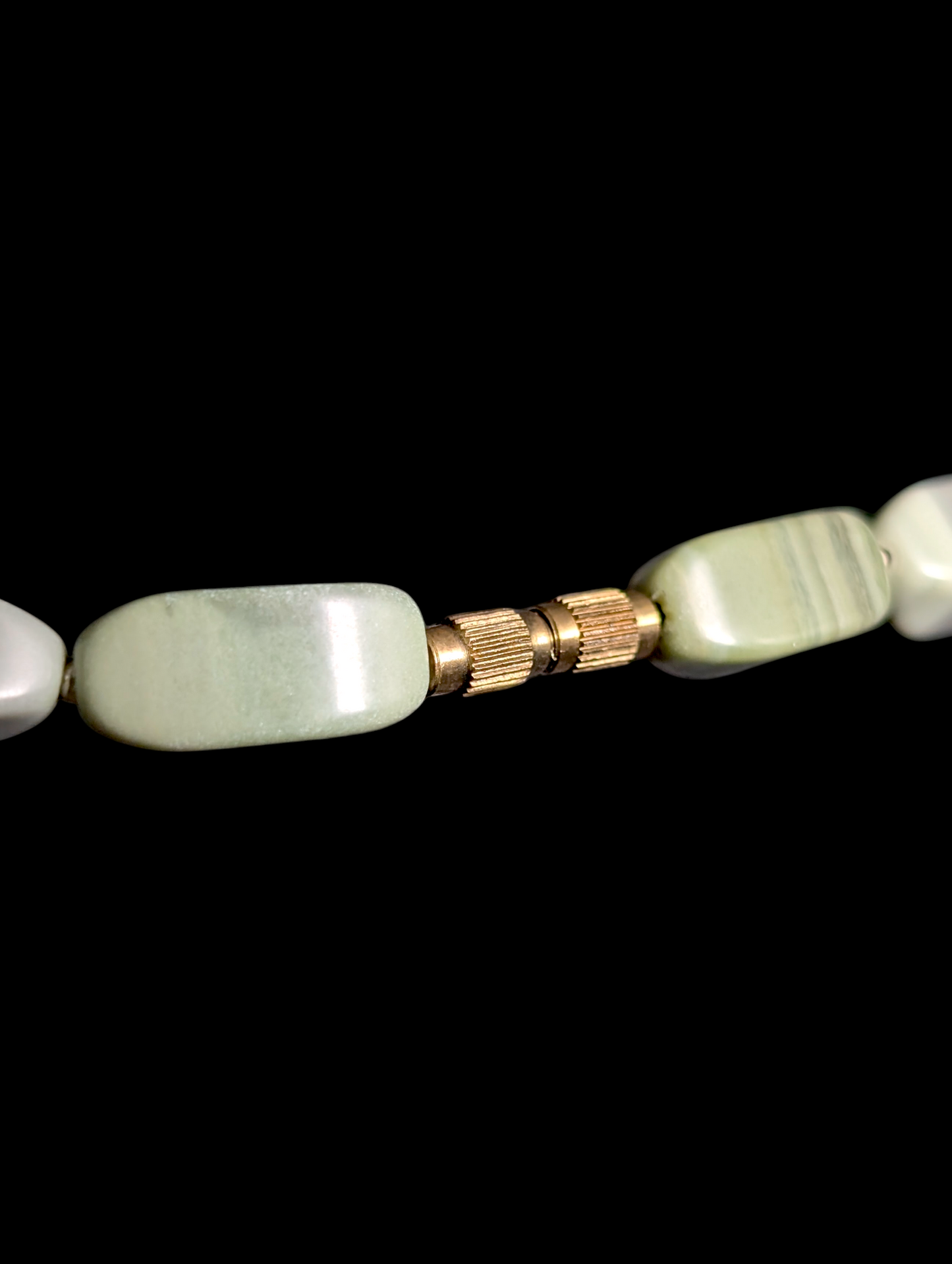 Antique Genuine Green Banded Jasper and Pearl Polished Necklace