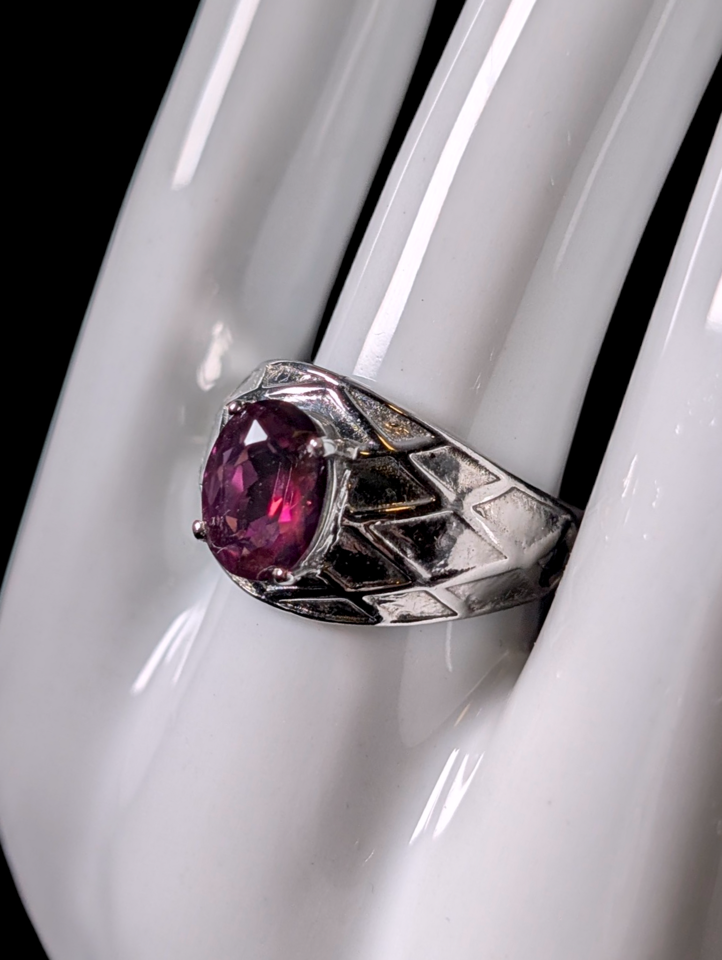 Vintage Oval Cut Verified Pink Mystic Topaz Solitaire Silver Stainless Steel Ring