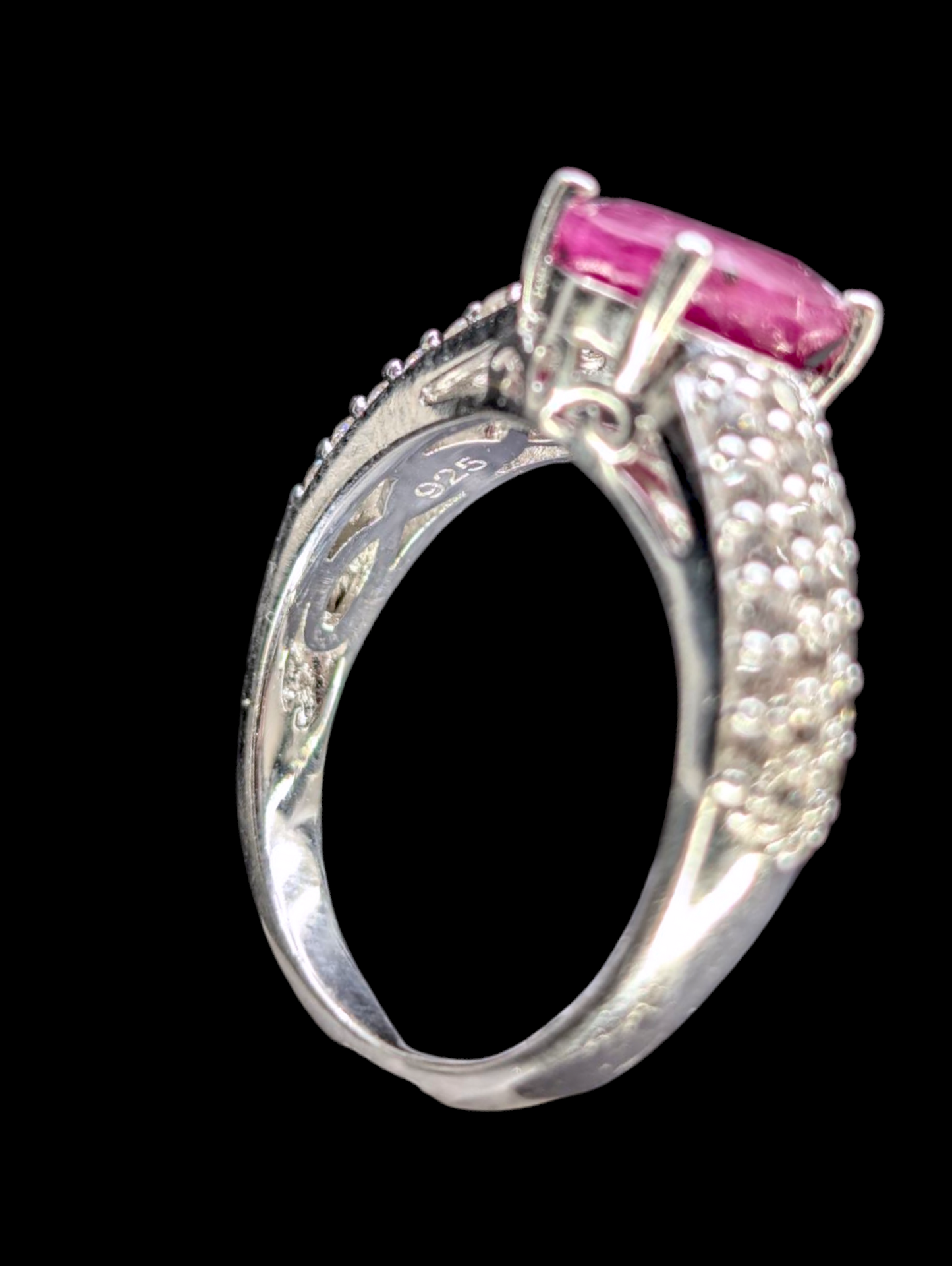 Vintage Inspired 1.7 Carat Earth Mined Genuine Ruby Solitaire and Zircon Rhodium over Sterling Silver Ring
