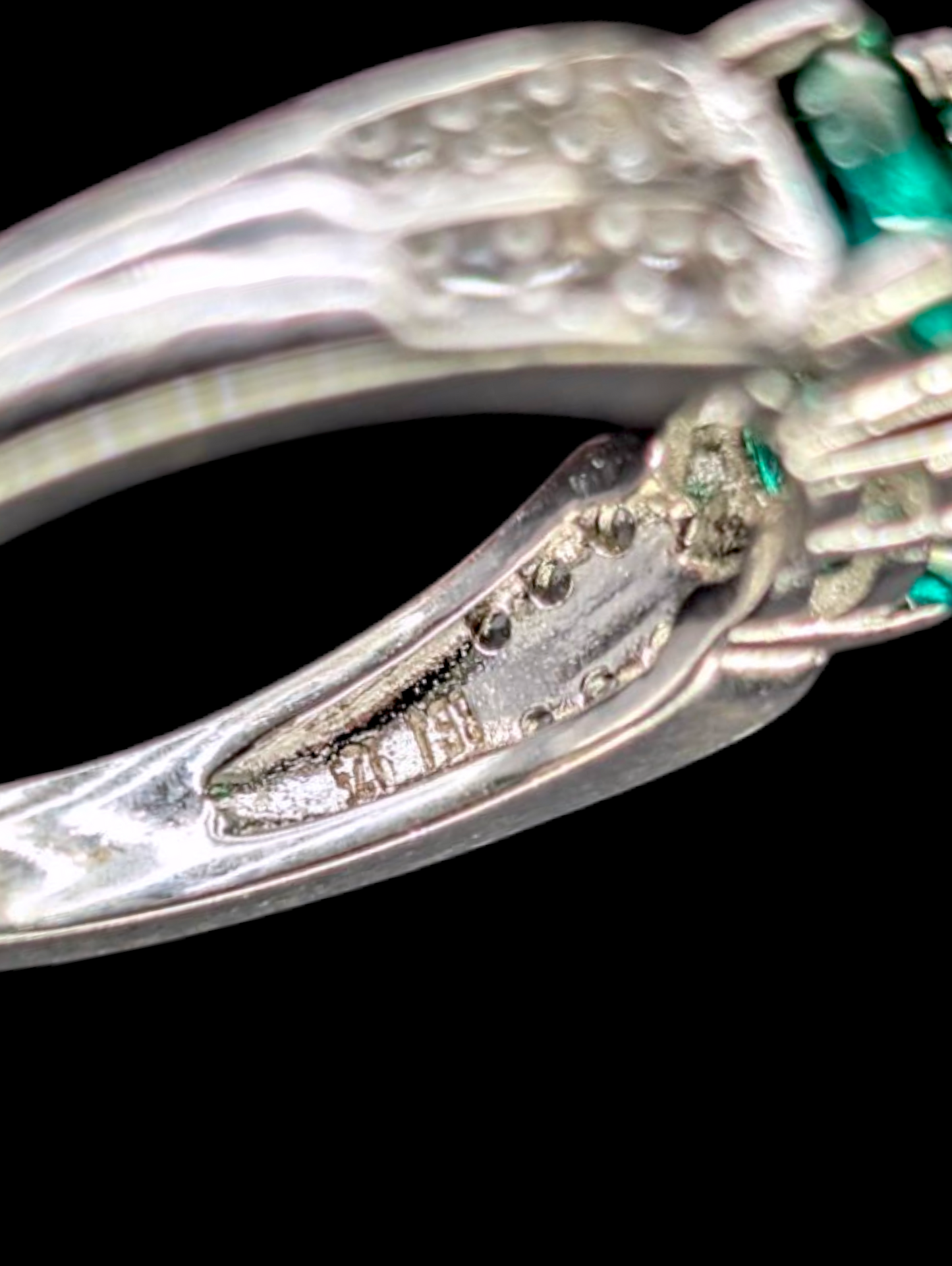 Vintage .54 Carat Genuine Emerald and White Topaz Sterling Silver Ring