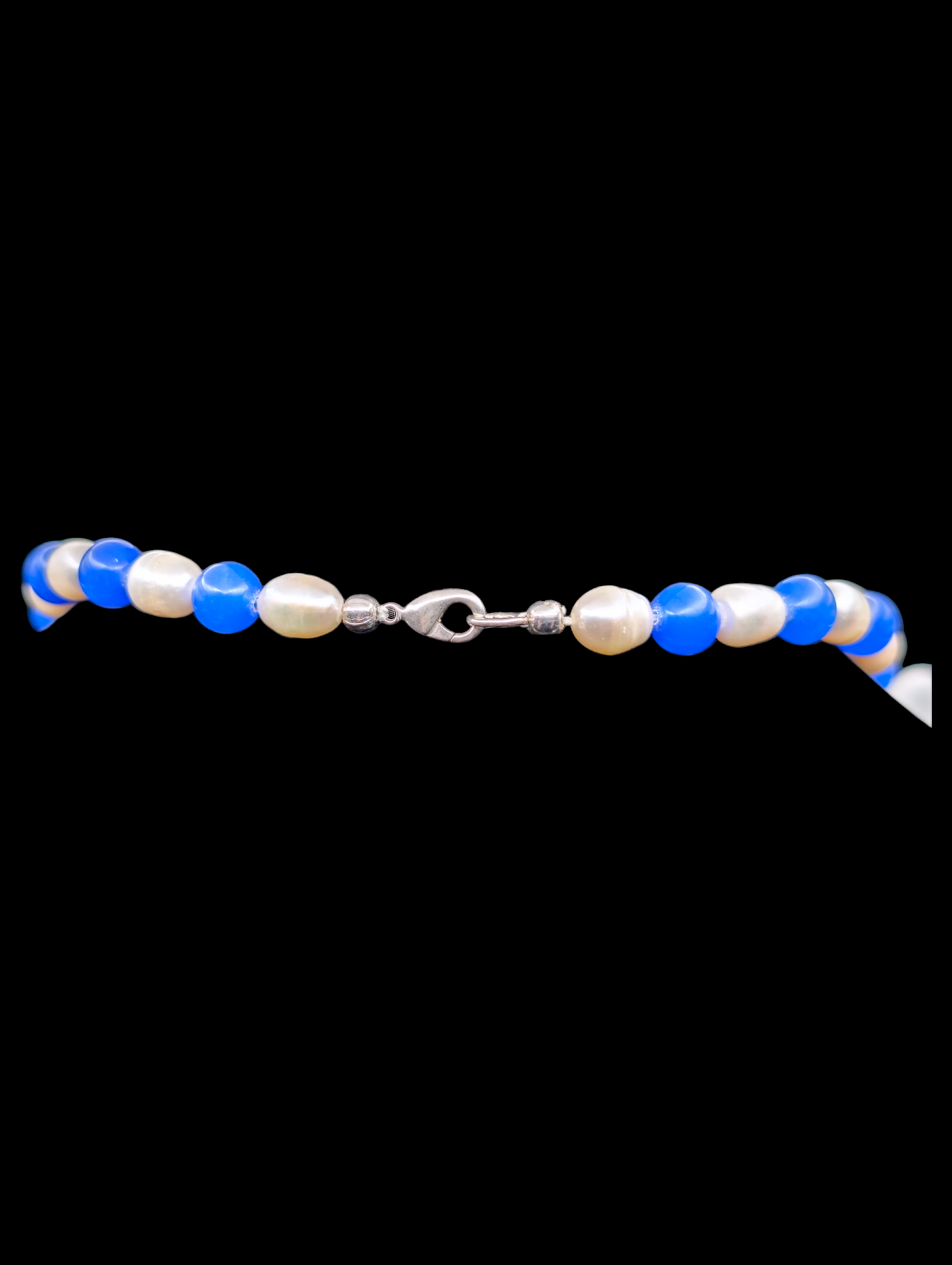 Vintage Single Strand Genuine Freshwater Pearl and Blue Jade Necklace