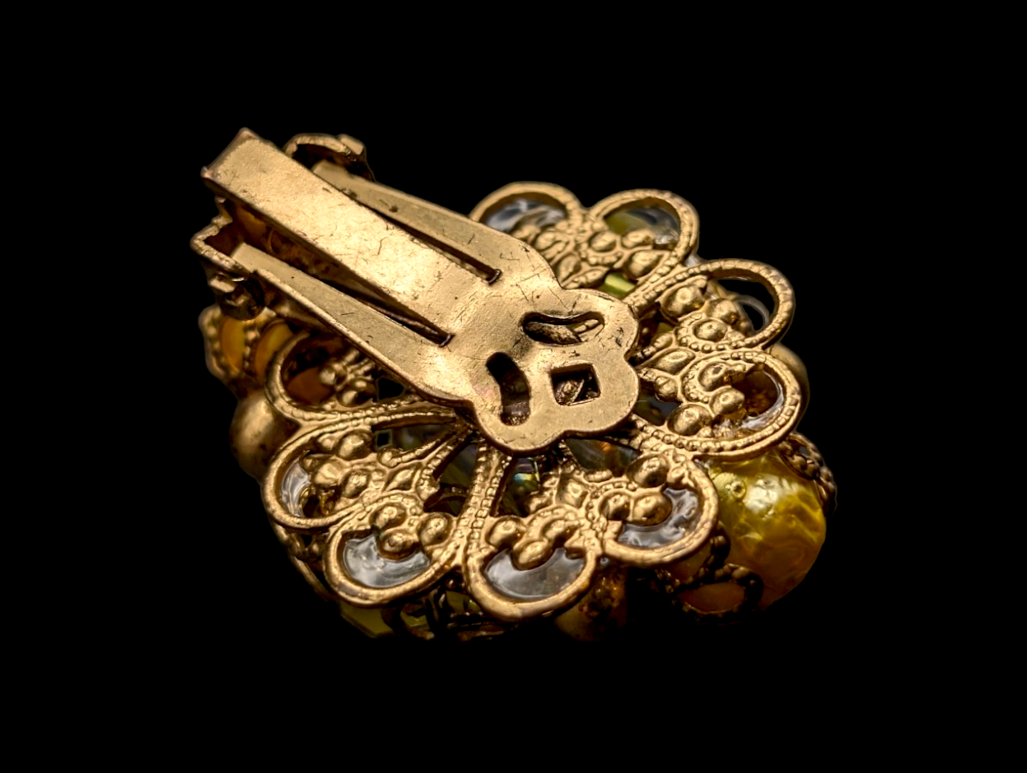 1950s Honey Cluster Aurora Borialis Bead Earrings