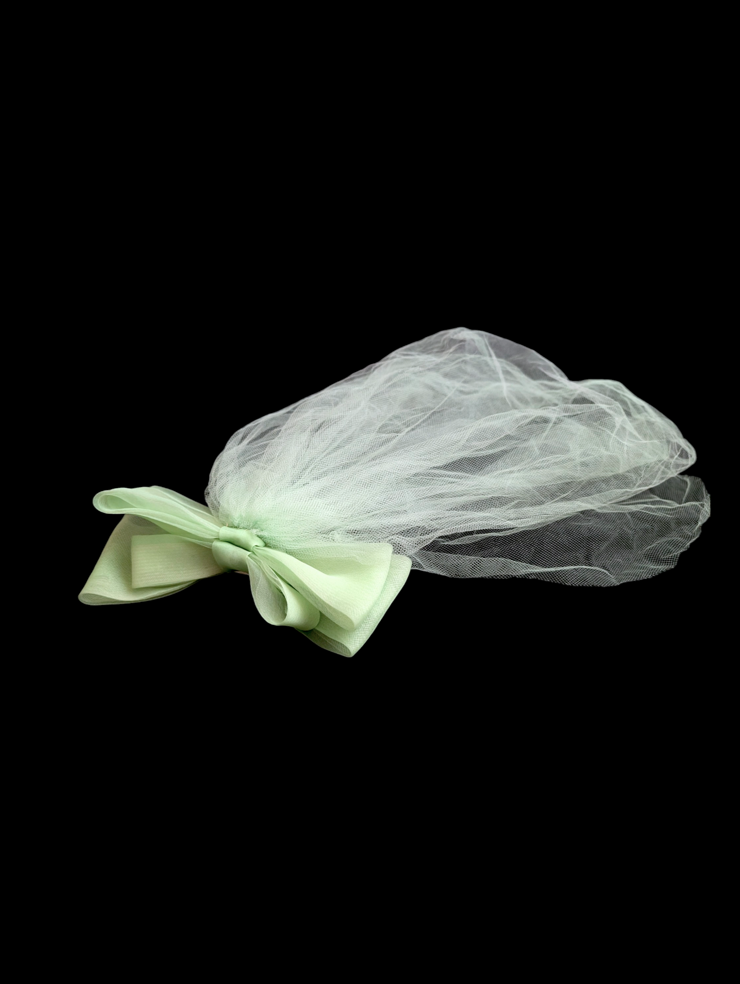 1950s - 1960s "Buttercup" Mint Green Bow Comb Clip Headpiece with Veil